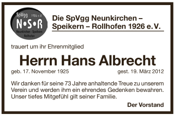 Traueranzeige von Hans Albrecht von Pegnitz-Zeitung